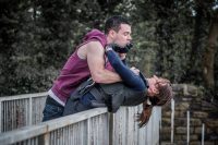 JACKIE BOY (Dominic Crolla) and RACHEL BAILEY (Suranne Jones) fight on the canal bridge.